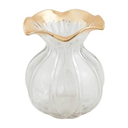 Small Gold Ruffled Glass Vase