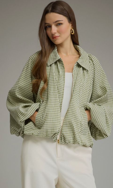 Olive Gingham Bubble Jacket 