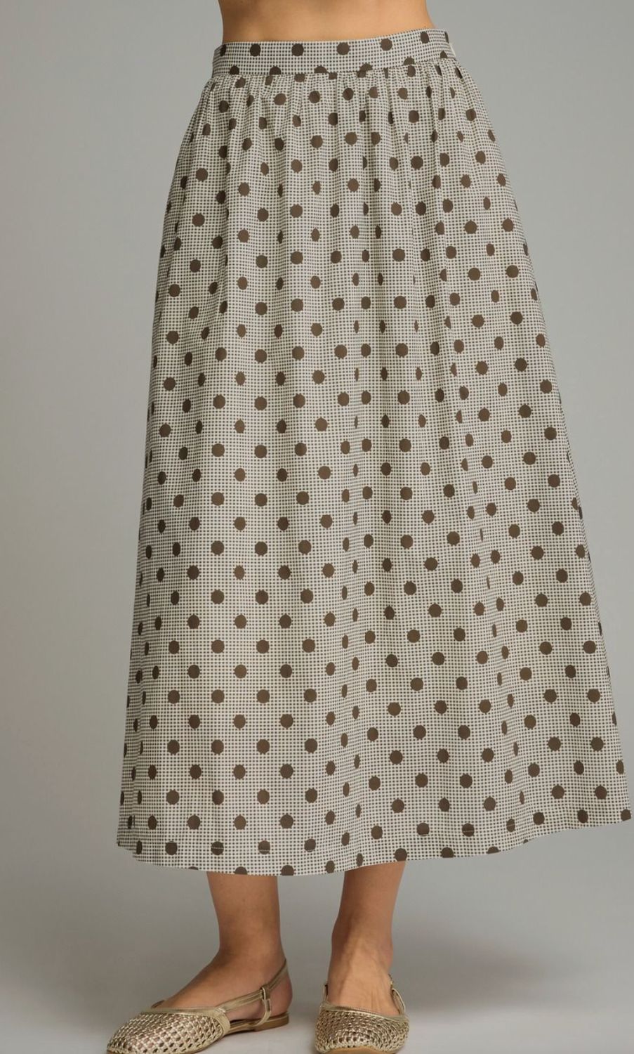 Brown Polka Dot and Plaid Maxi Skirt
