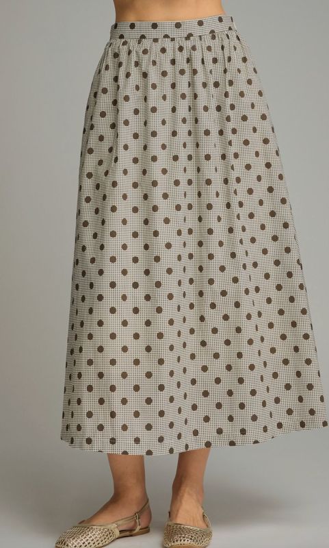 Brown Polka Dot and Plaid Maxi Skirt