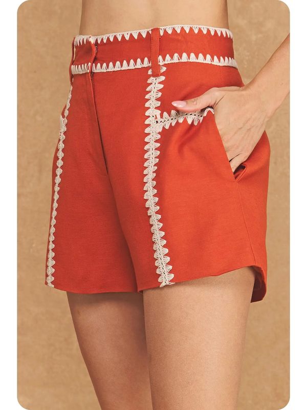 Whipstitch Embroidery Tailored Shorts - Terracotta