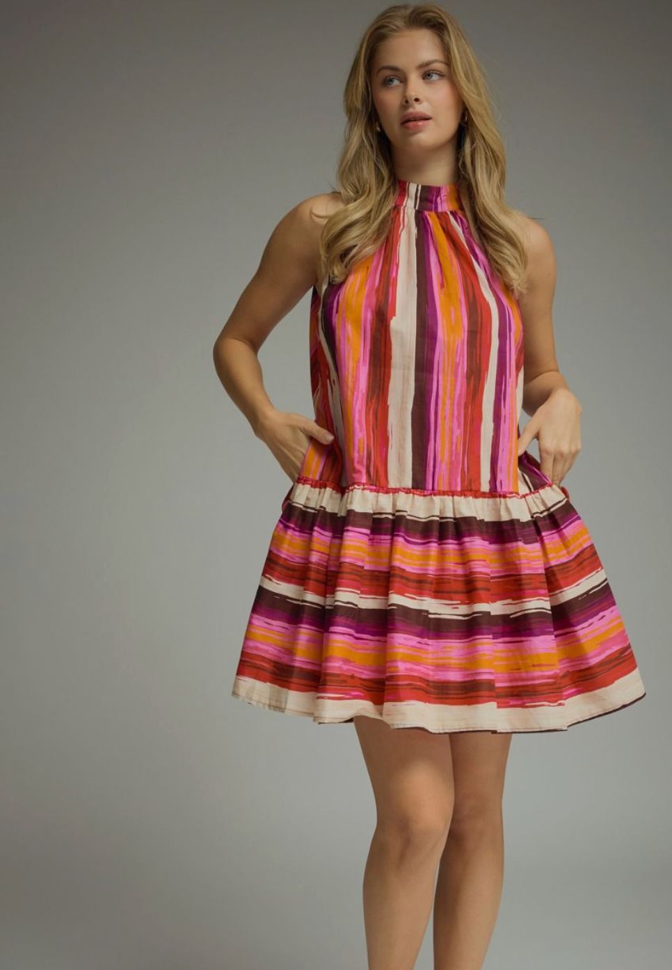 Feelin' Fall Sleeveless Halter Neck Mini Dress
