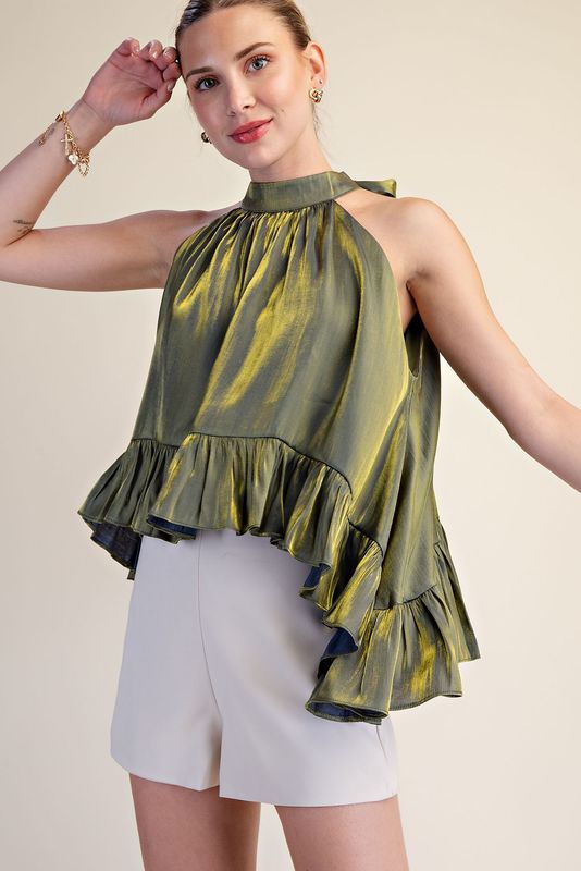 Ruffle Halter Top - Olive