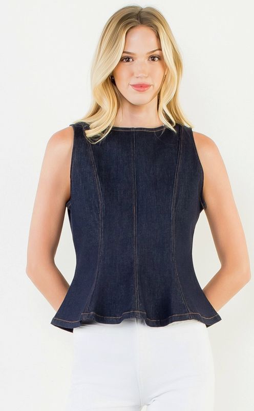 Sleveless denim peplum top