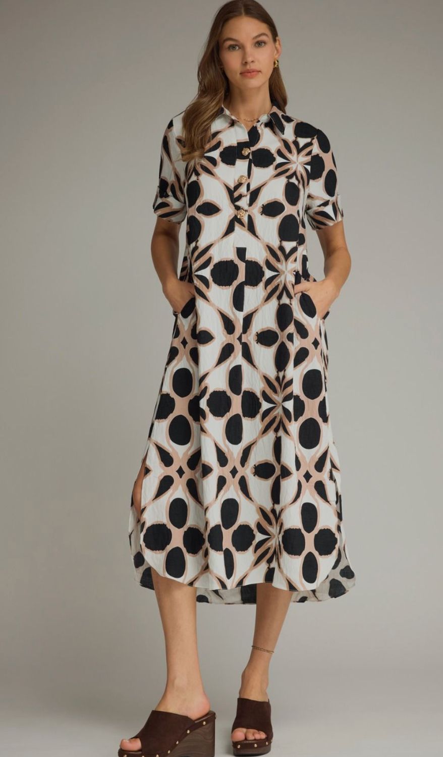 Black/Tan Print Floral Dress