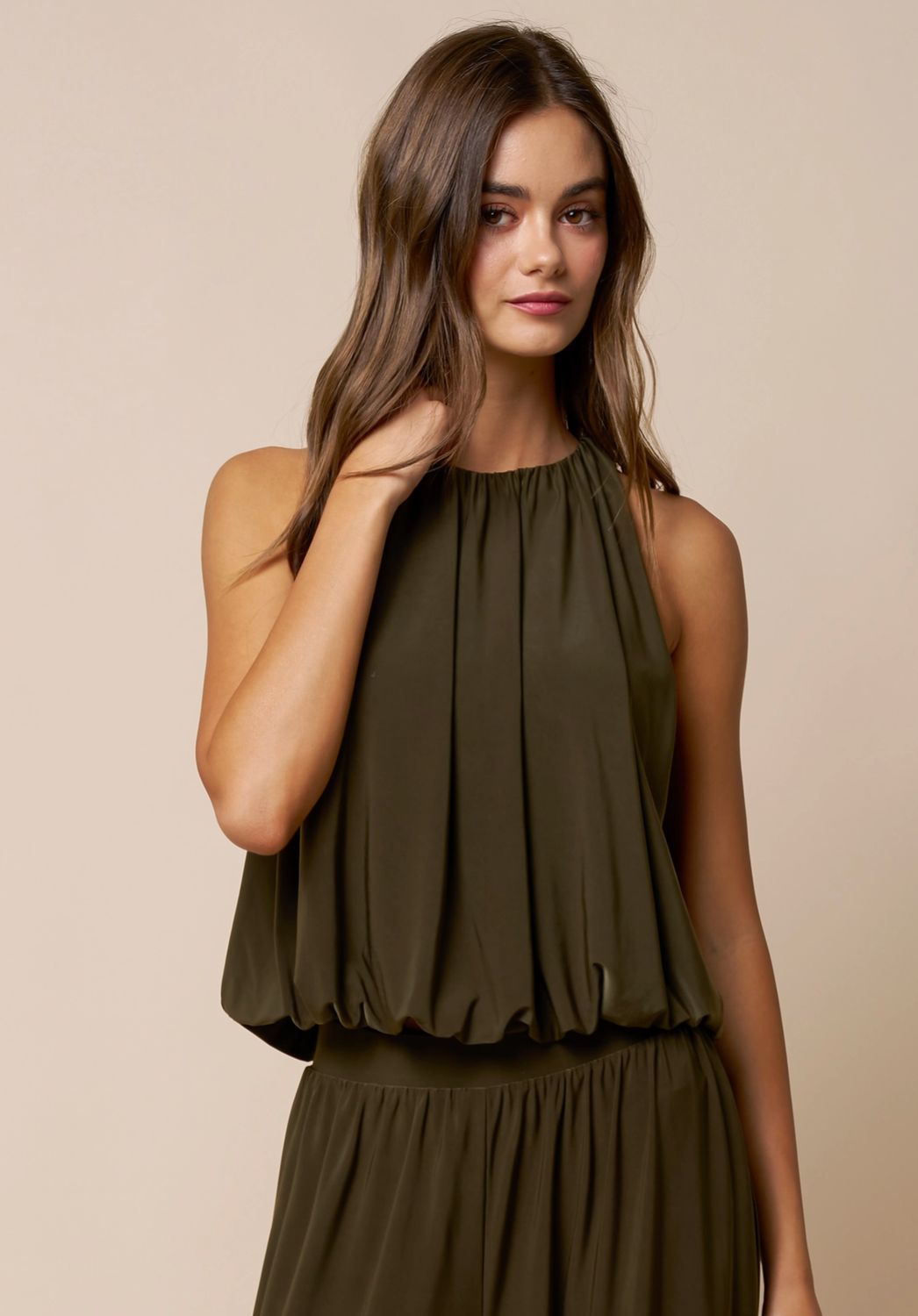 Olive Bubble Hem Sleeveless Knit Top