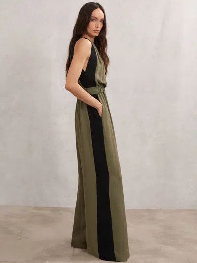 Olive &amp; Black Drawstring Waist Wide Leg Jumpsuit 