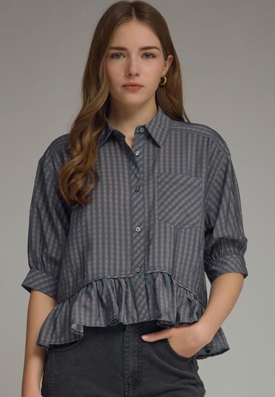 Check Mate Button Up Blouse