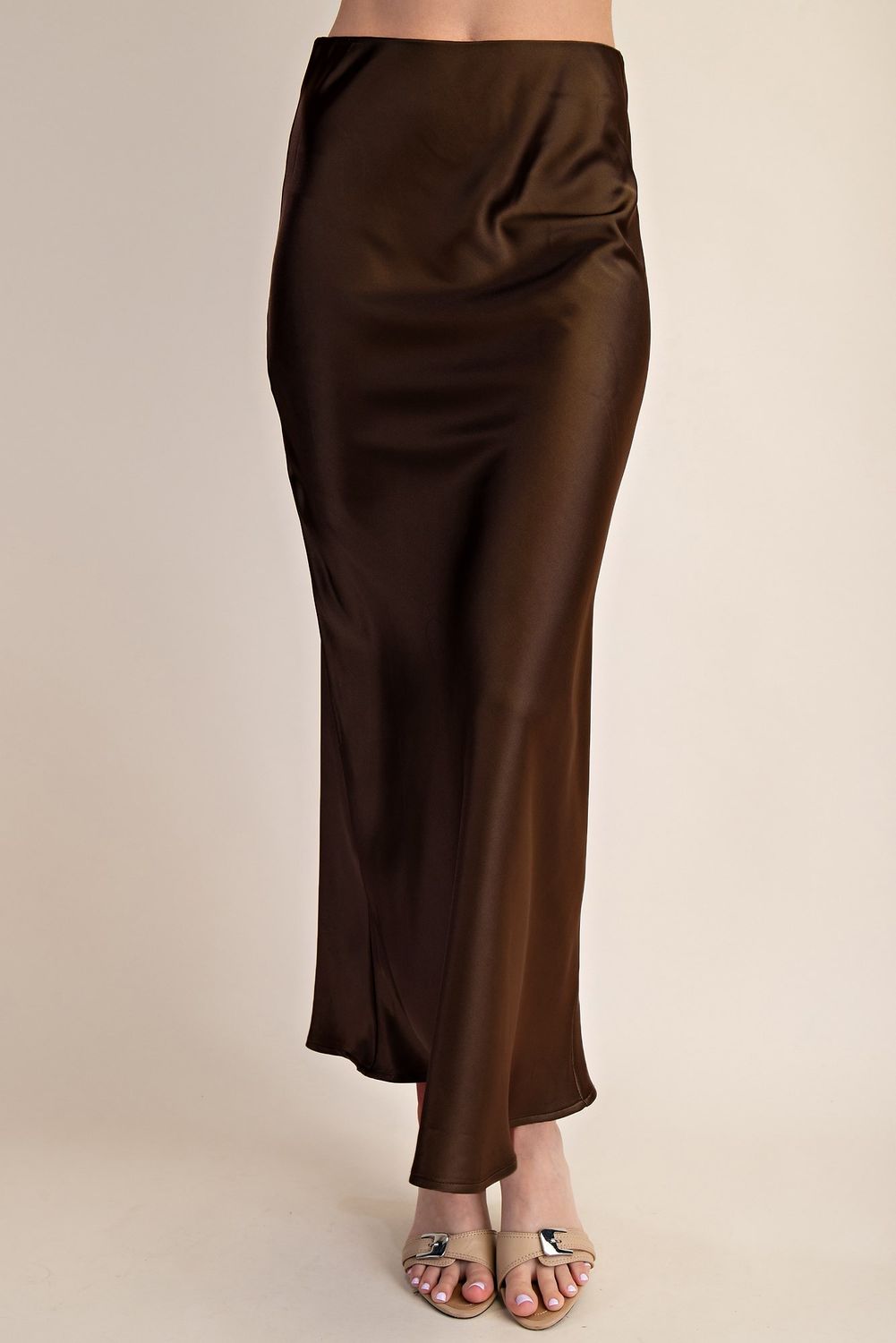 Brown Satin Midi Skirt
