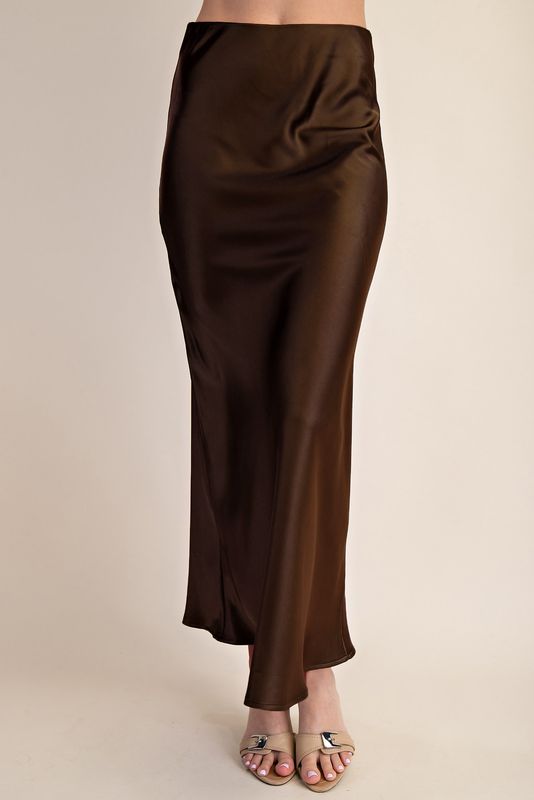 Brown Satin Midi Skirt
