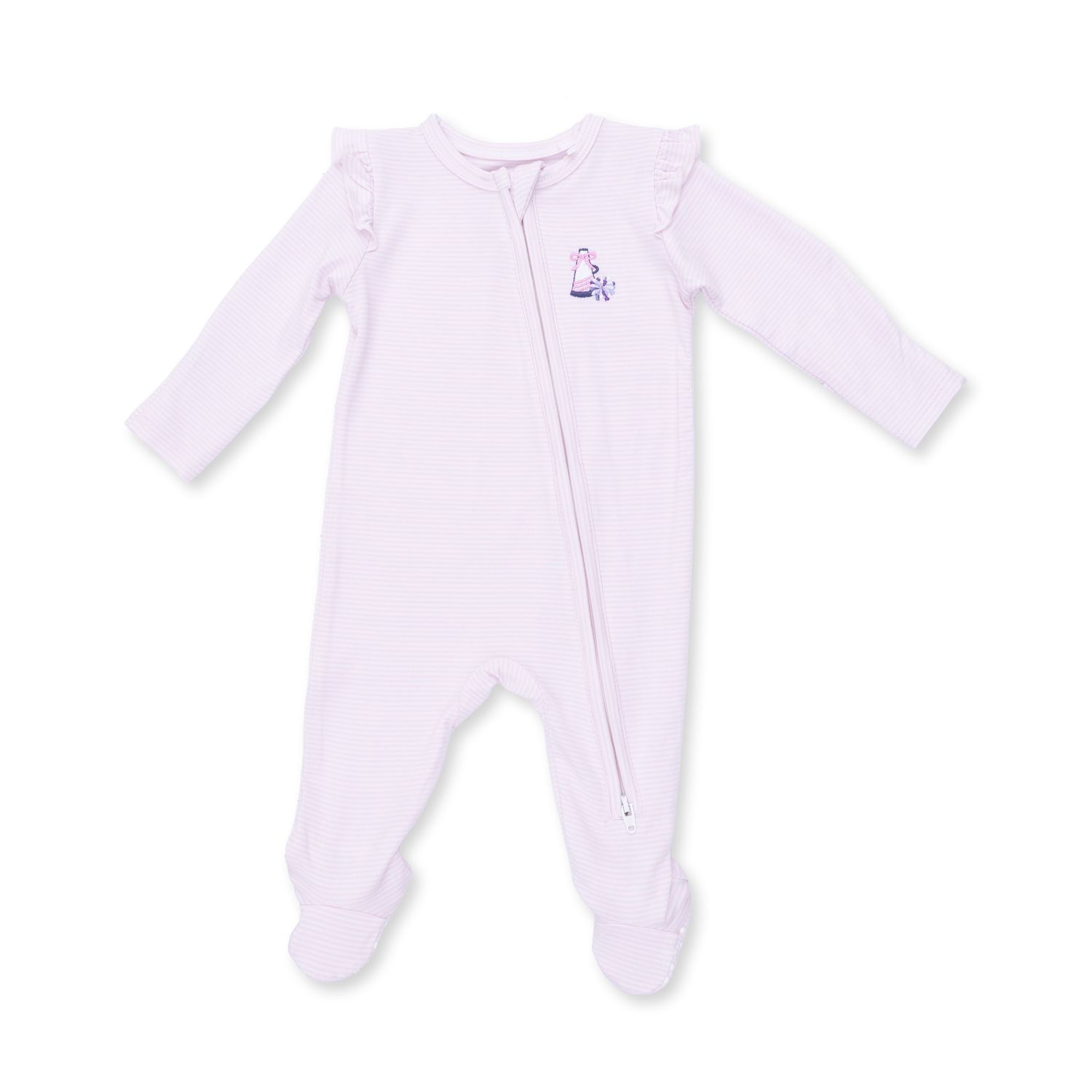 Cheer Pink Micro Stripe 2 Way Zipper Footie 