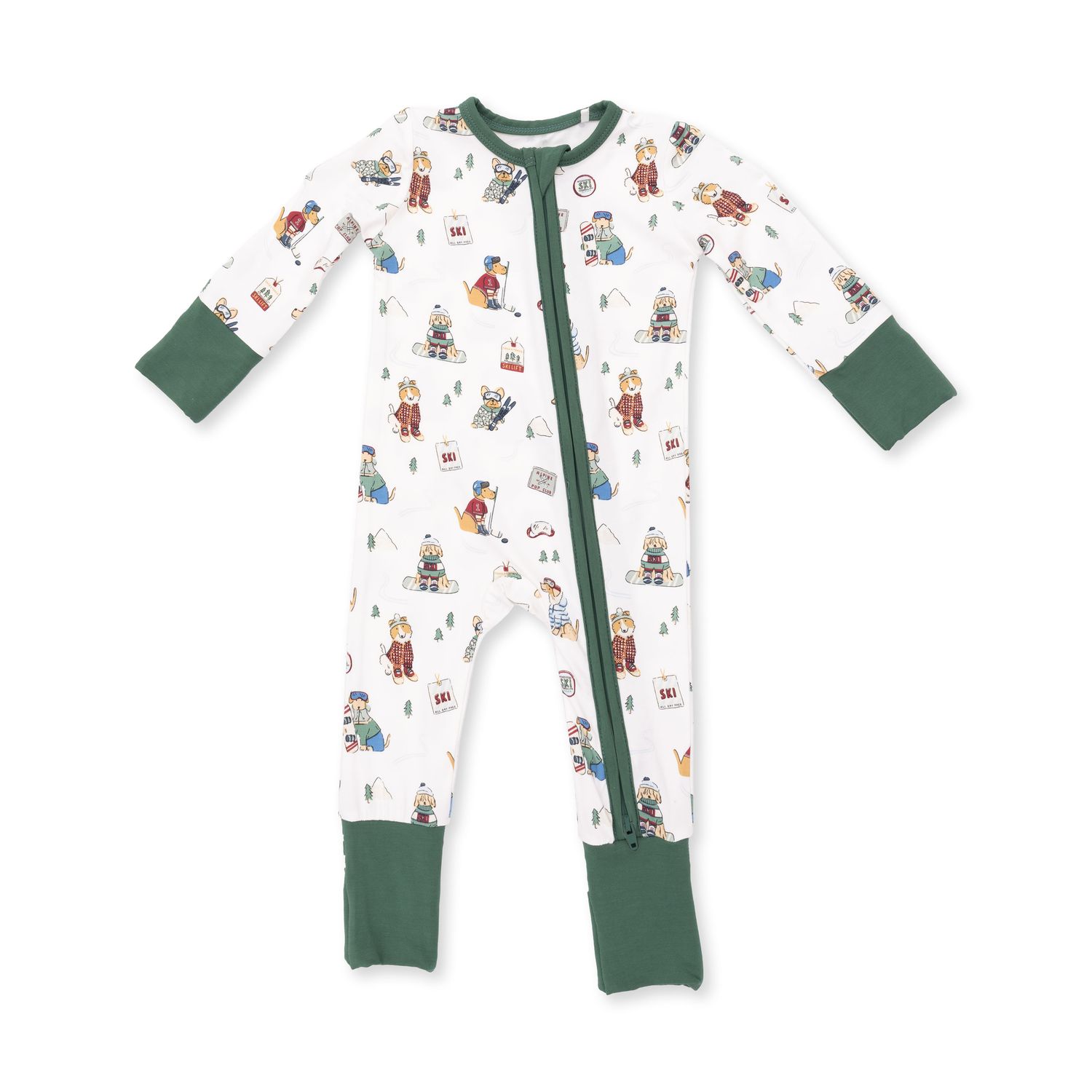 Green Winter Sports Dogs Convertible Romper