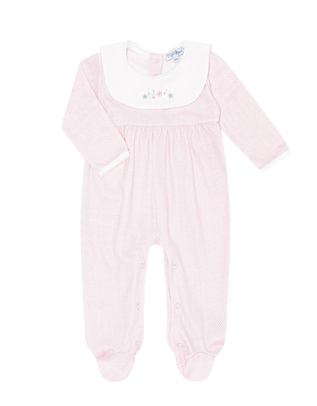 Pink Herringbone Embroidered Footie