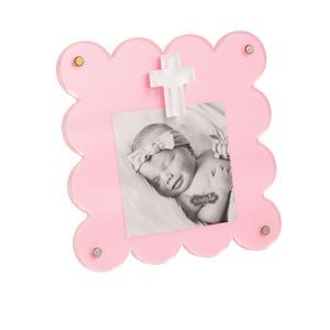 Pink Scalloped Acrylic Cross Frame