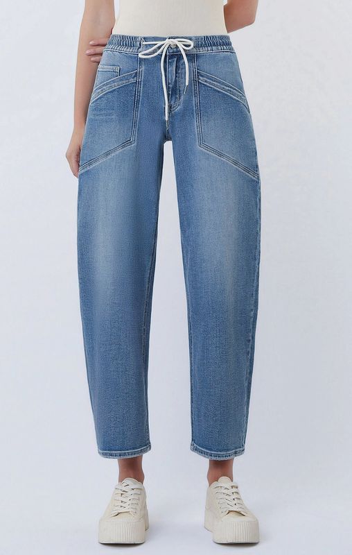 High Rise Drawstring Barrel Jeans
