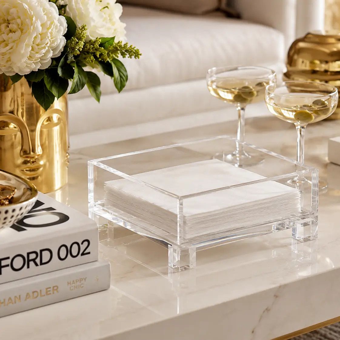 Clear Cocktail Napkin Holder with Cube Feet
