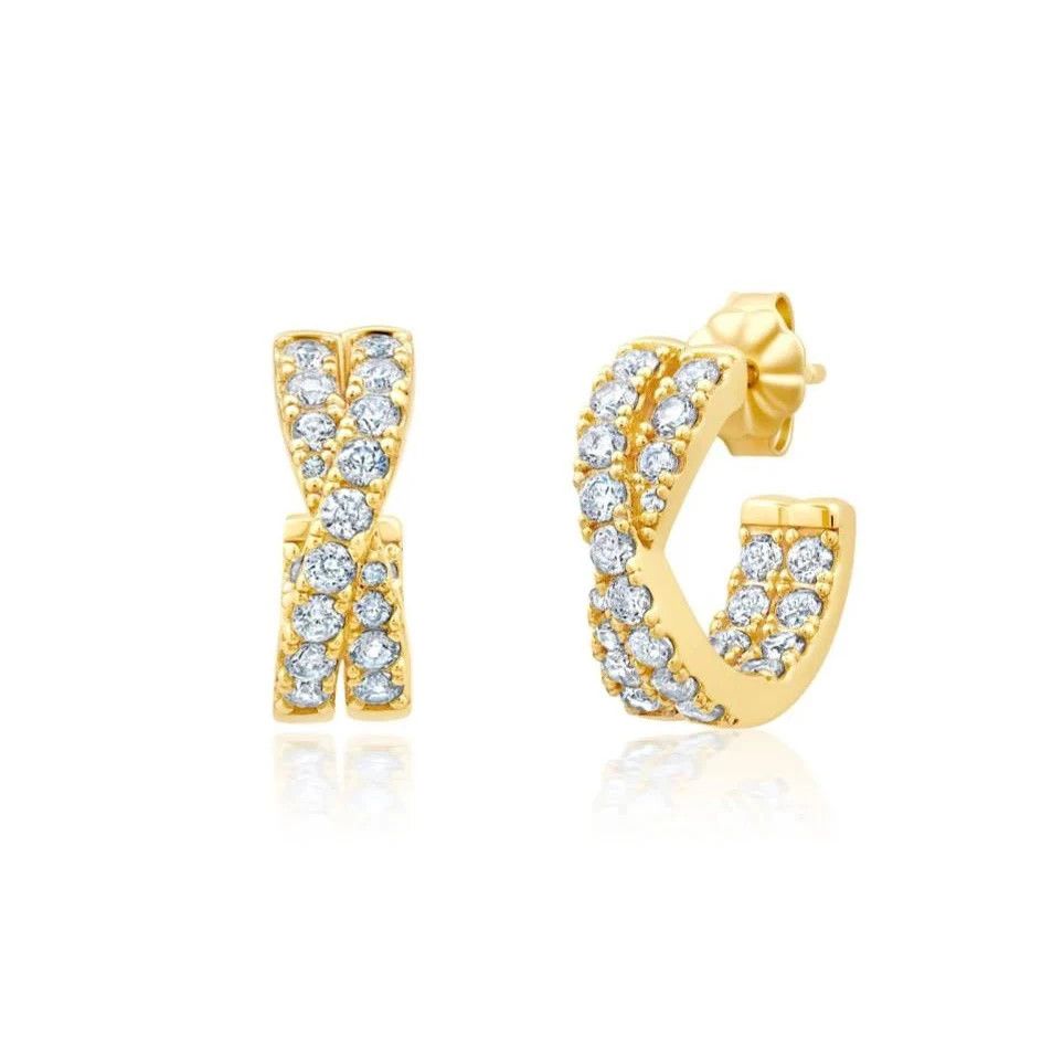 Pave Crossover 18k Gold Earrings