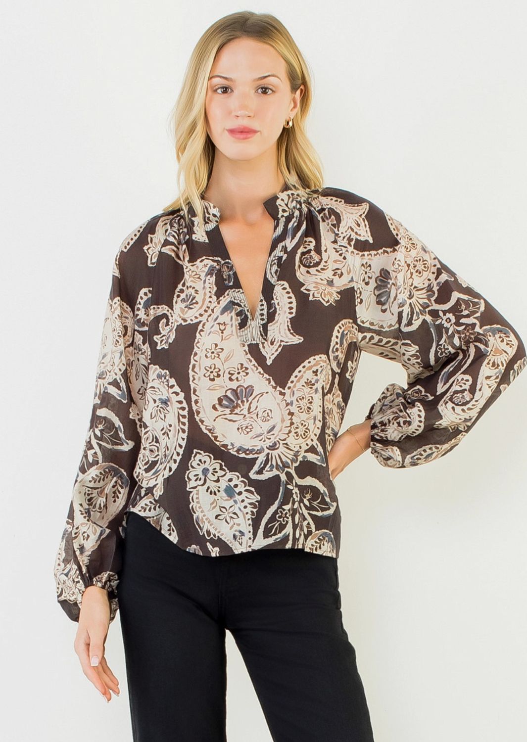 Paisley Long Sleeve Top Brown