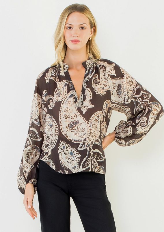 Paisley Long Sleeve Top Brown