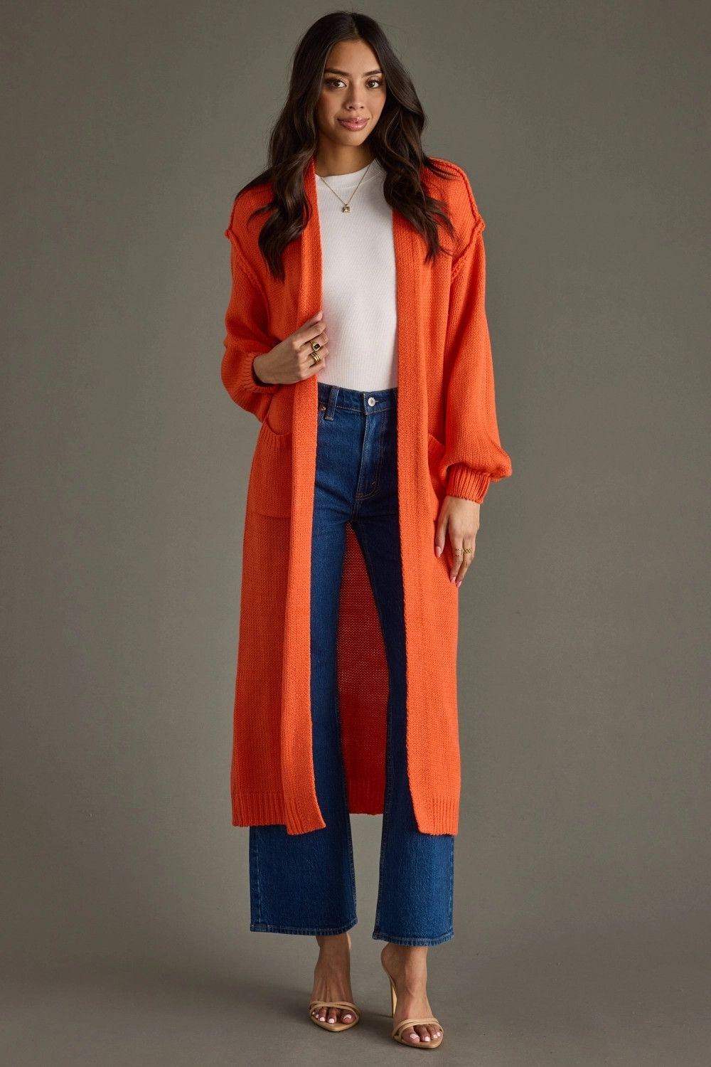 Orange Knit Duster Cardigan