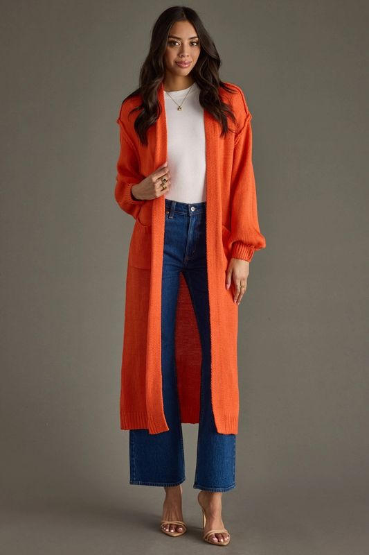 Orange Knit Duster Cardigan