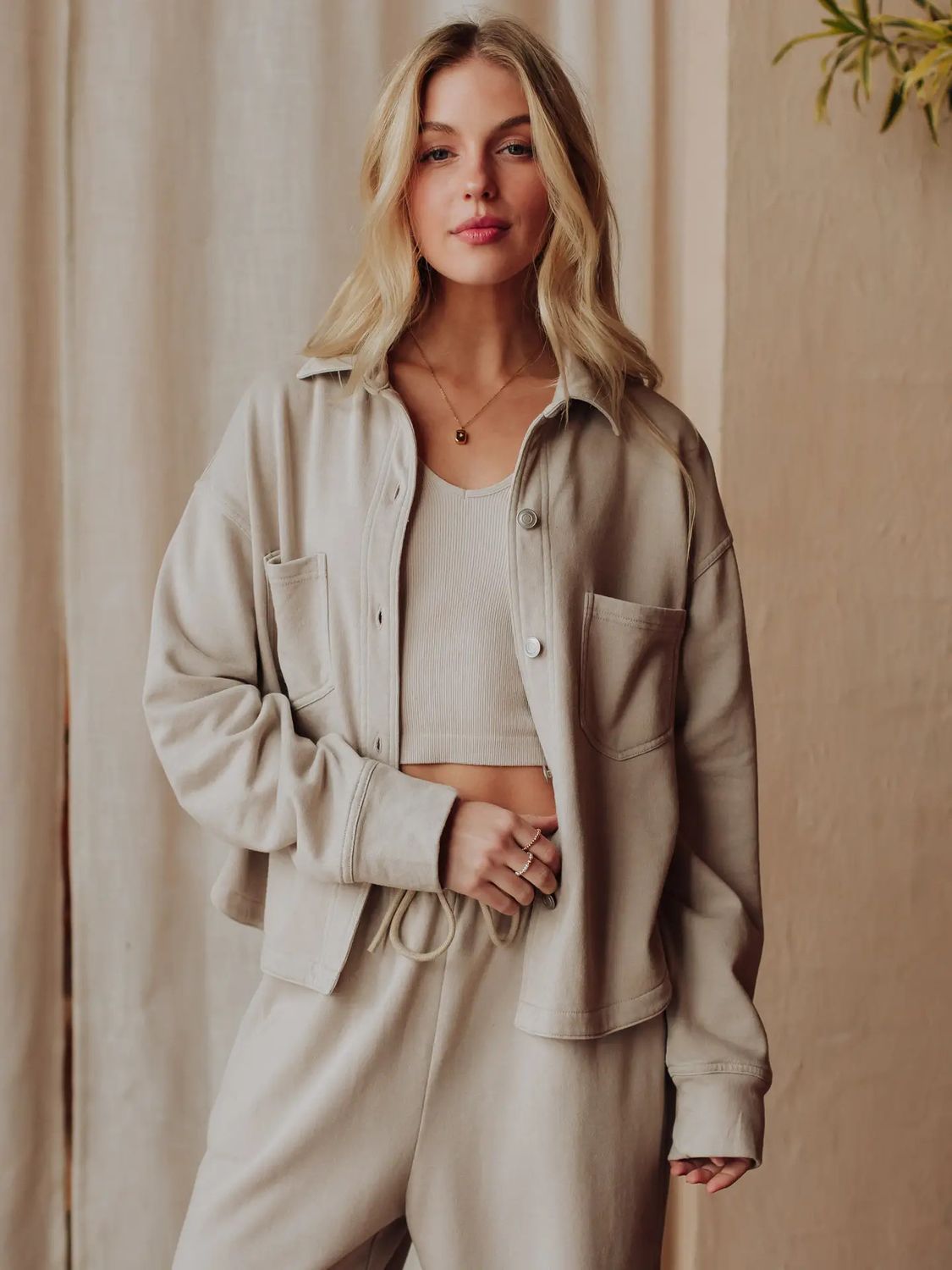 Lt. Gray Cropped Washed Soft Button Up