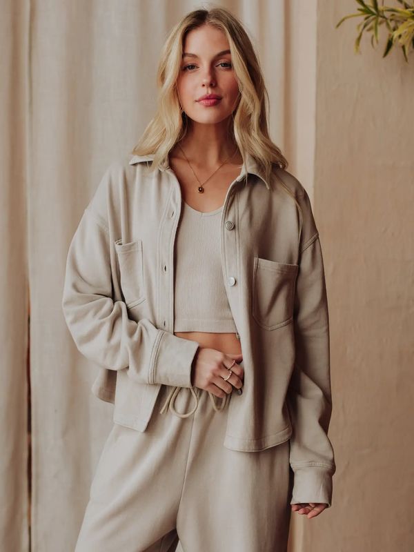 Lt. Gray Cropped Washed Soft Button Up