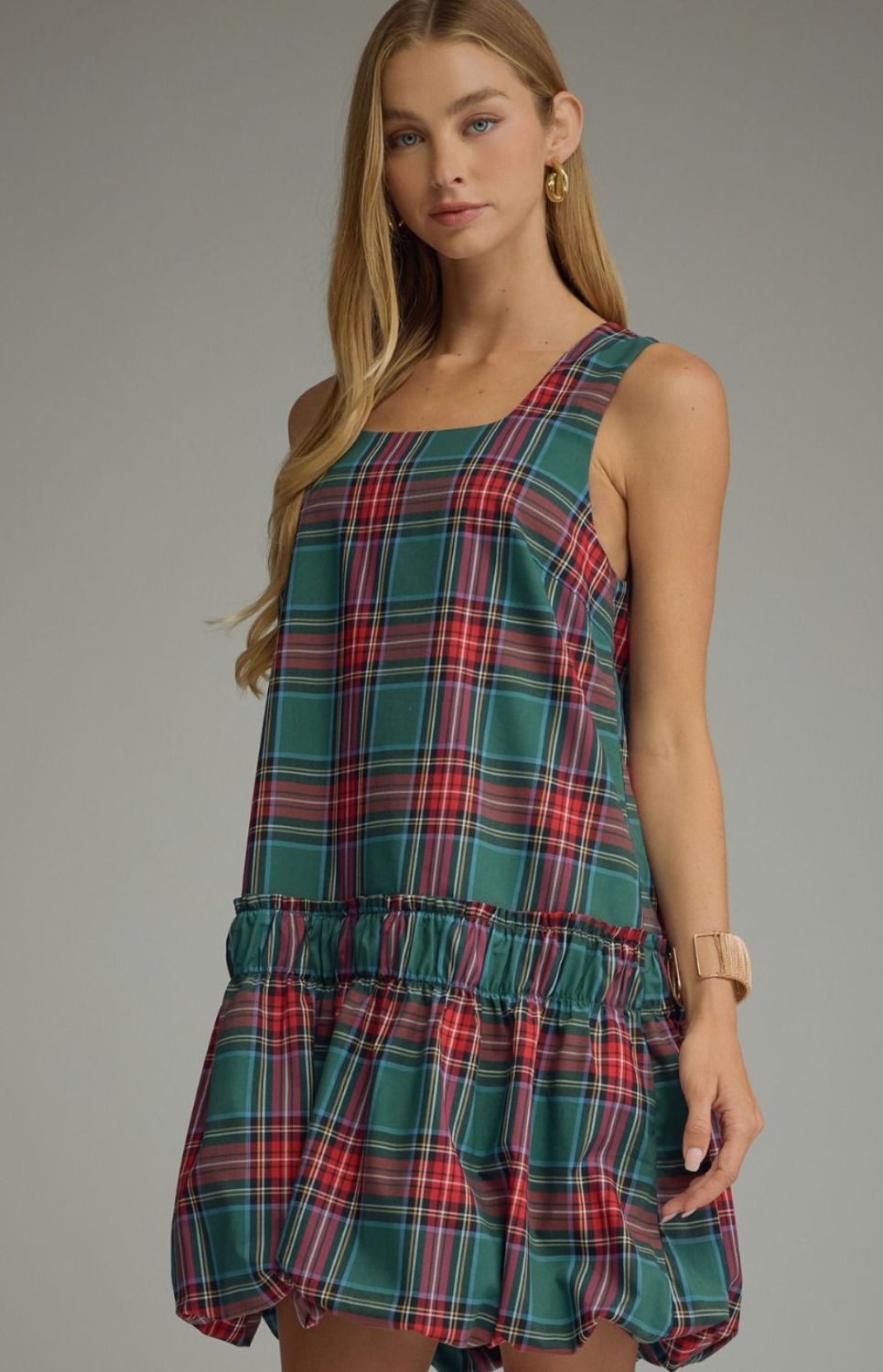 Green Plaid Holly Mini Dress