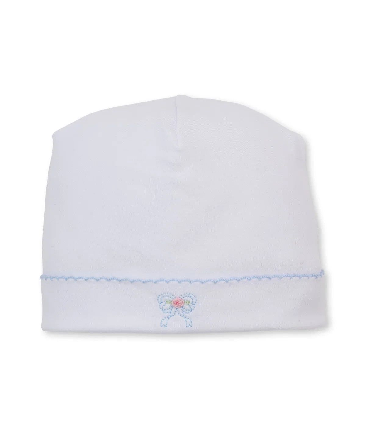 Lt Blue Premier Rose Bow Hat w/ Hand Emb. NB