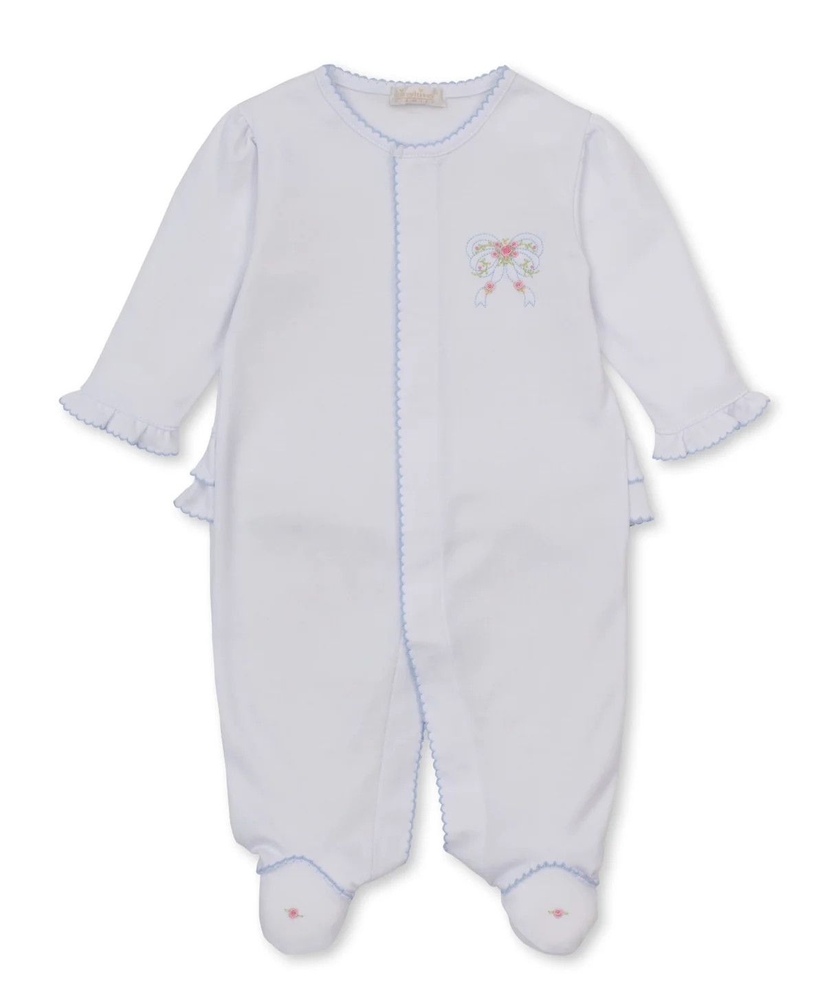 KK Lt. Blue Premier Rose Bow Hand Emb. Footie