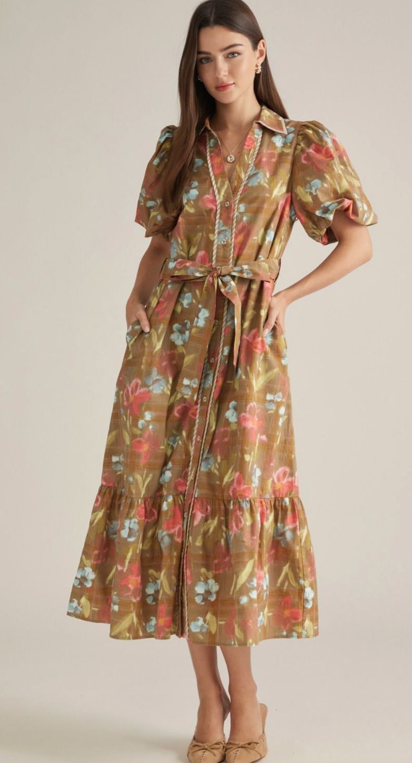 Olive Floral Dress