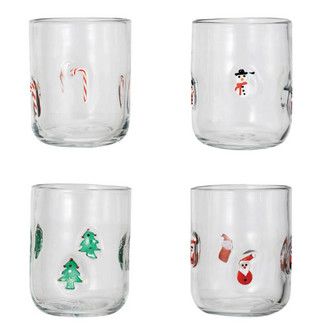 SET OF 4 Assorted Holiday Icon 16oz Drinking Glasses