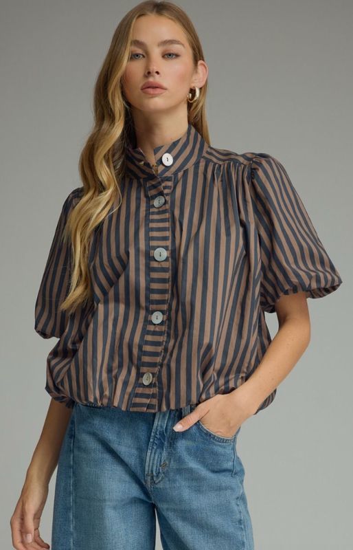 Navy and Brown Striped Top