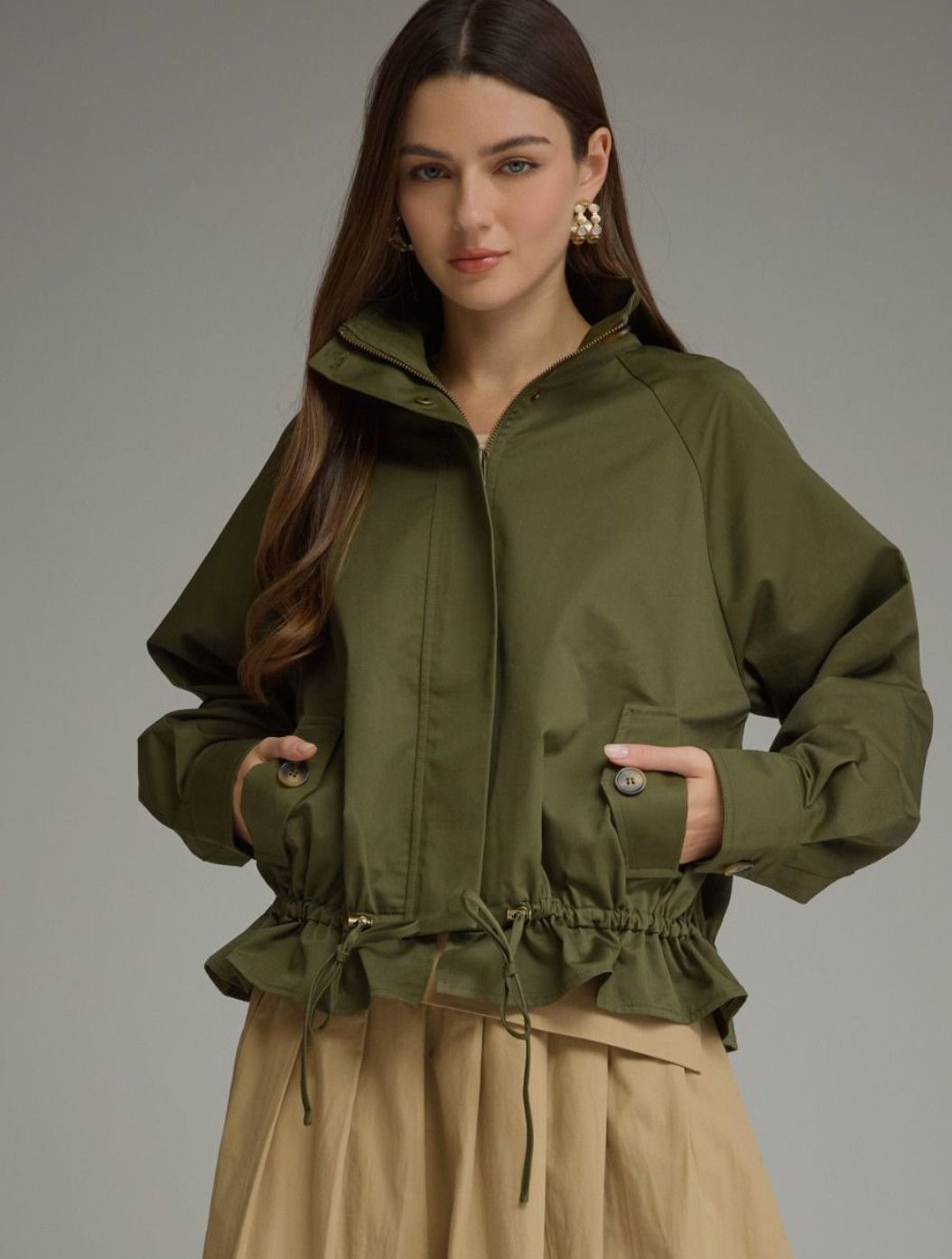 Cinch Waist Army Green Jacket