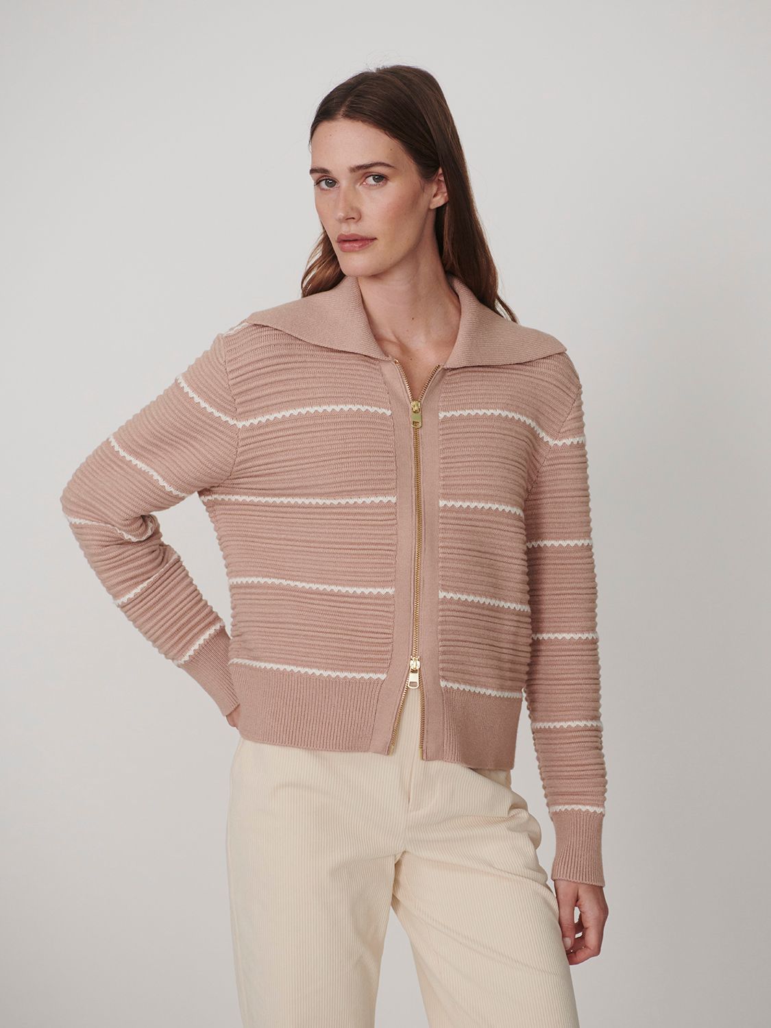  Melwen Zip Through Knit Jacket - Soft Taupe