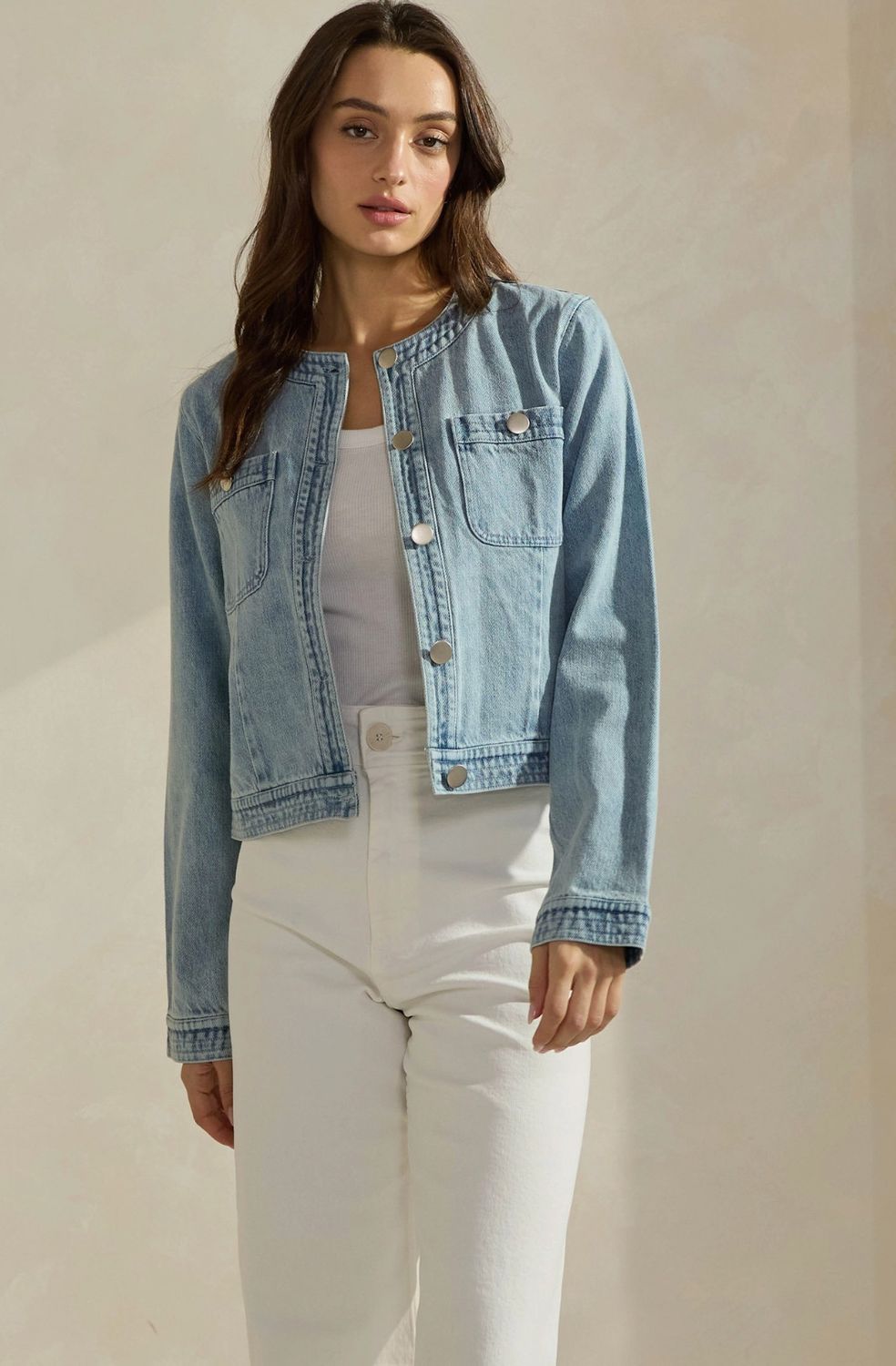 Collarless Denim Jacket