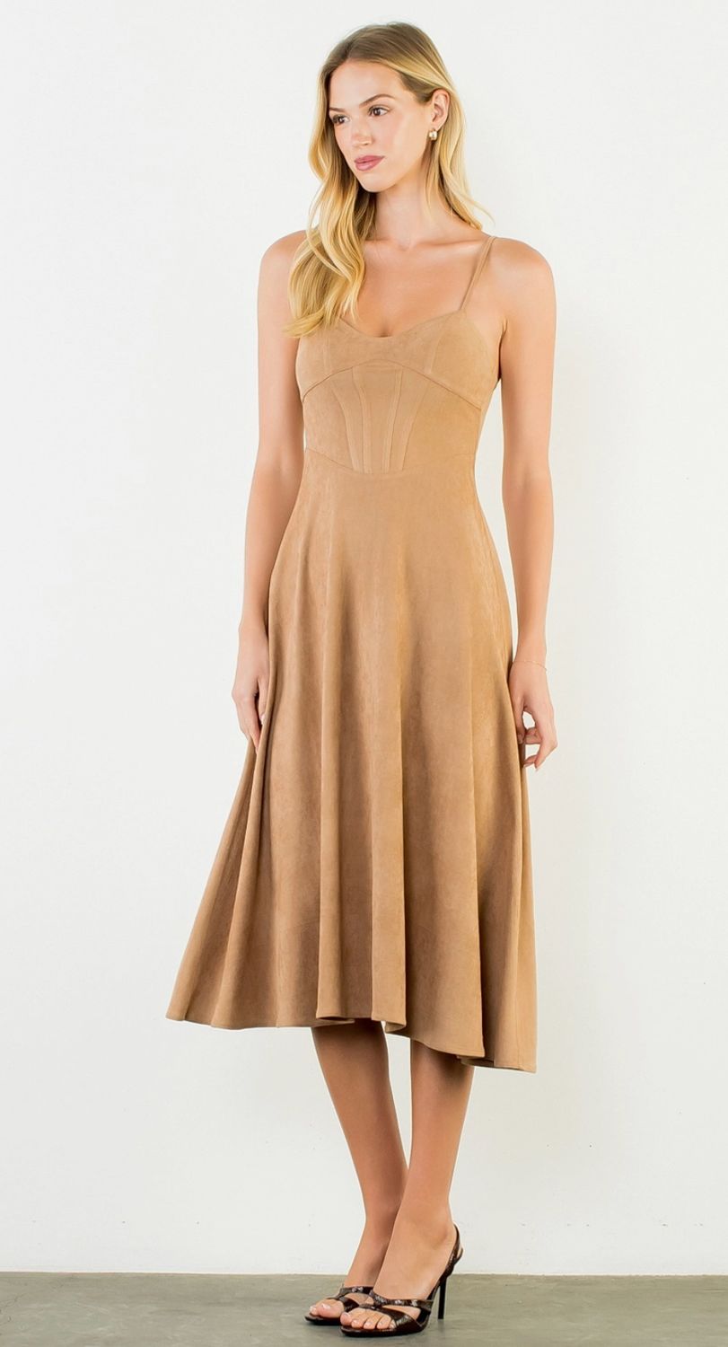 Camel Suede Midi Dress