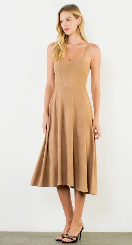 Camel Suede Midi Dress