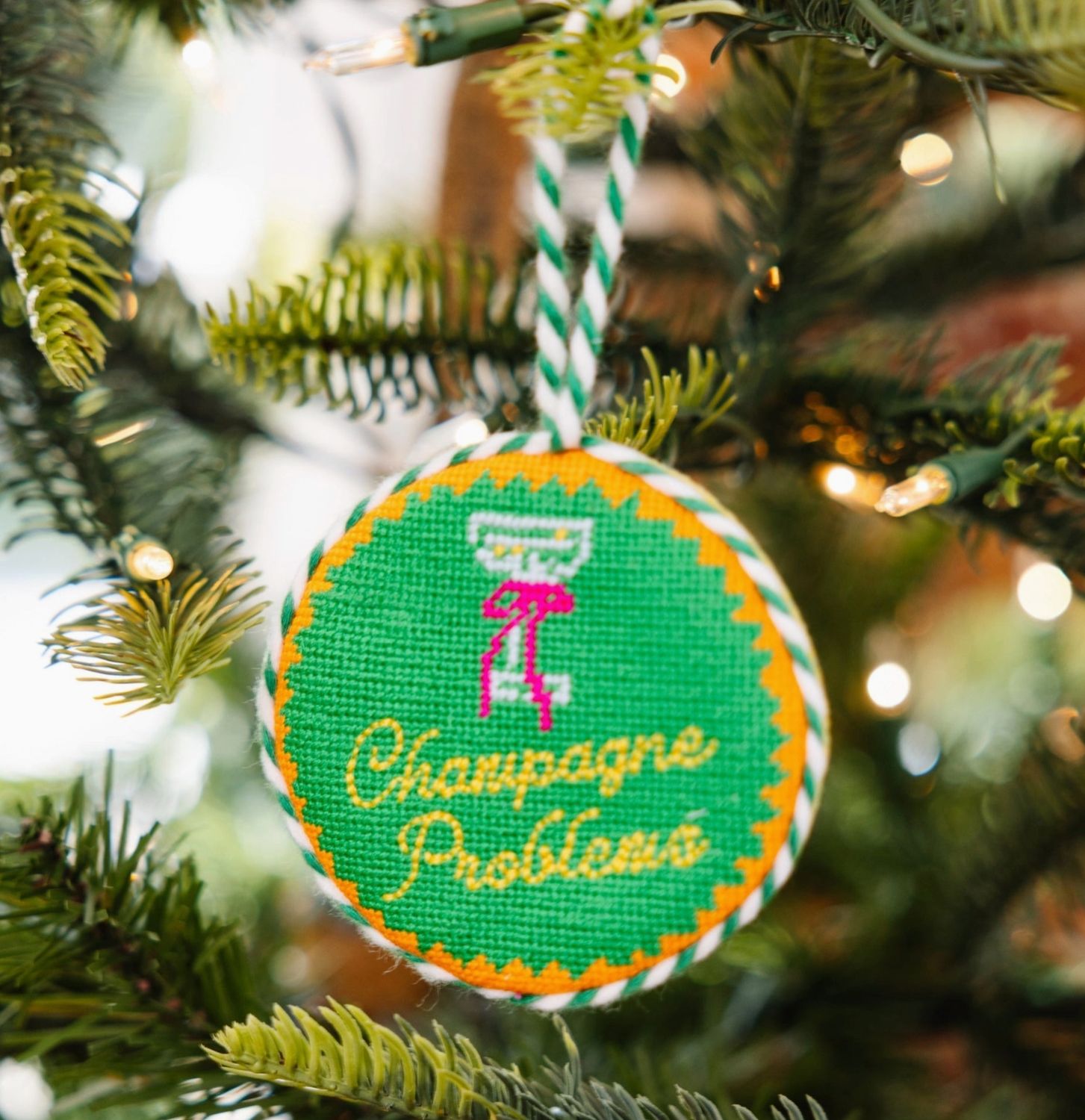 Champagne Problems Needlepoint Ornament