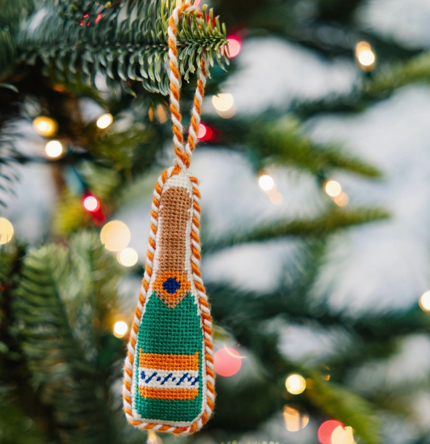 Champagne Bottle Needlepoint Ornament