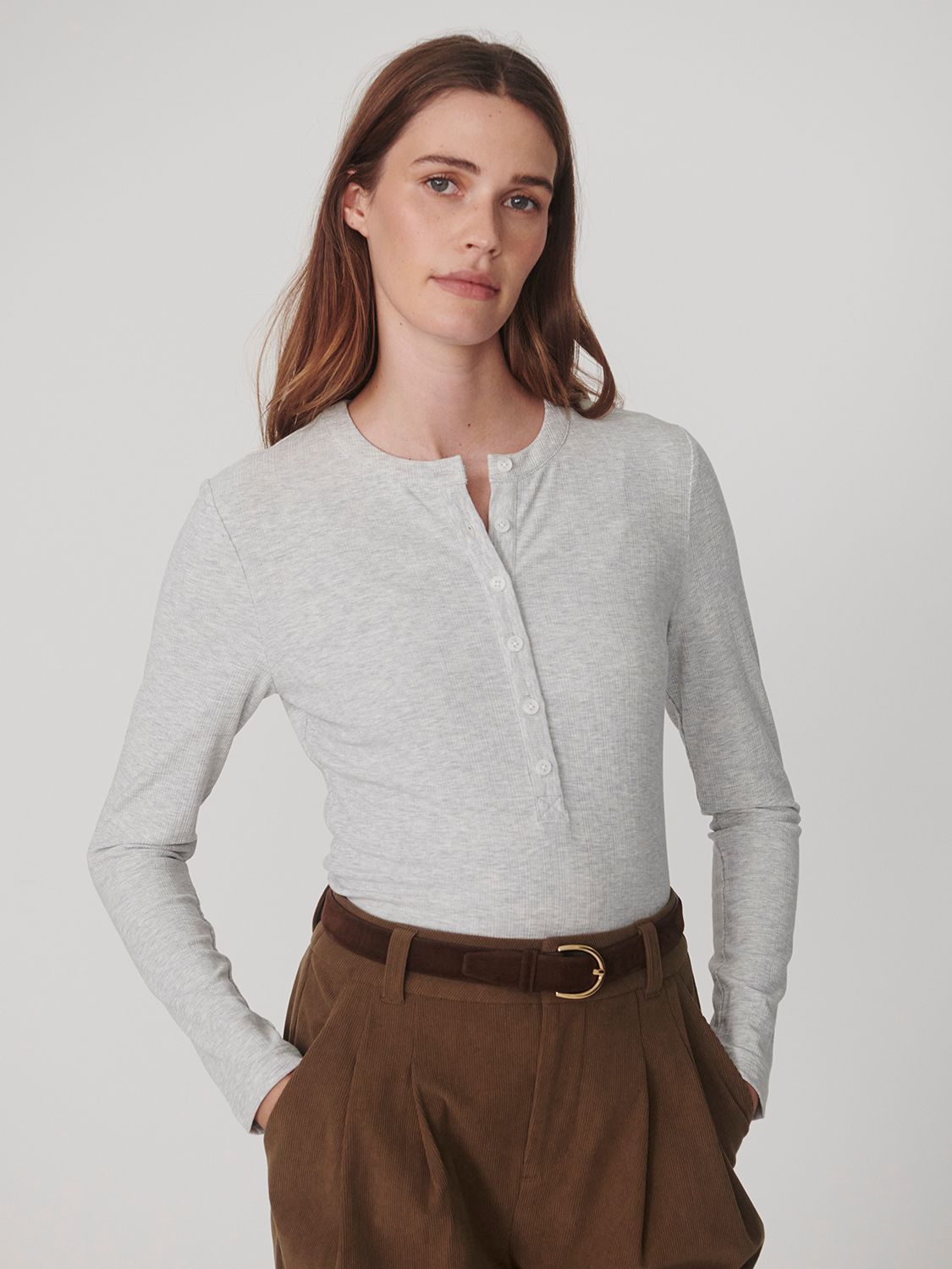 Kesia Long Sleeve Henley-Light Grey