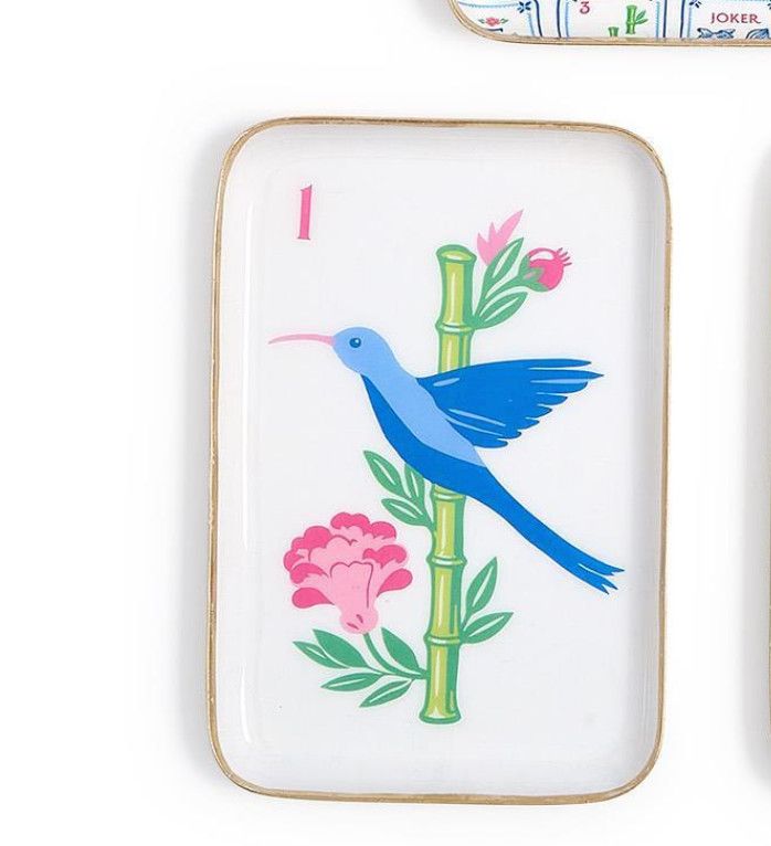 small metal mahjong tray bird
