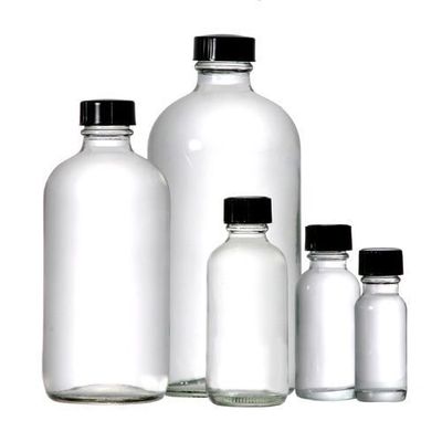120 ML Boston Round Clear Glass Bottle With Black Screw Rubber Conne Cap,