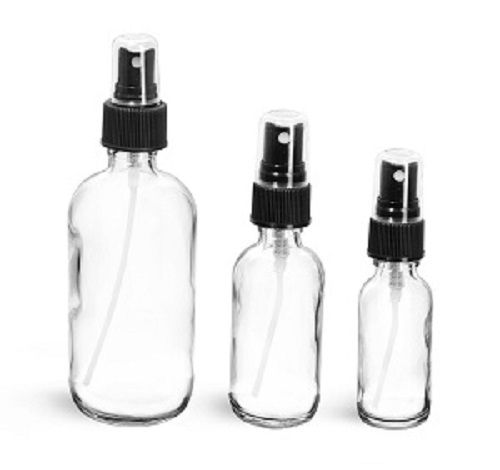30 ml Boston Round Empty Glass Bottle with Black Fine Mist Spray Pump