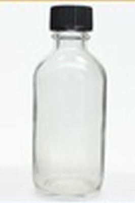 120 ml (4 OZ) Boston Round Clear Bottle with Black Polycone Cap,
