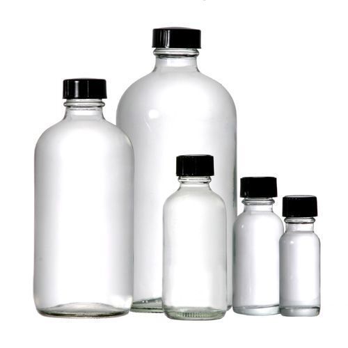 30ML Glass Boston round bottle w/ Black Cone Caps,