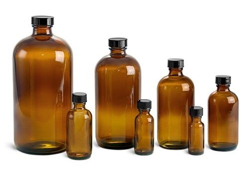 120ml (4 OZ) Flint Glass Boston round Amber Dropper bottle w/ Black Cone Caps,