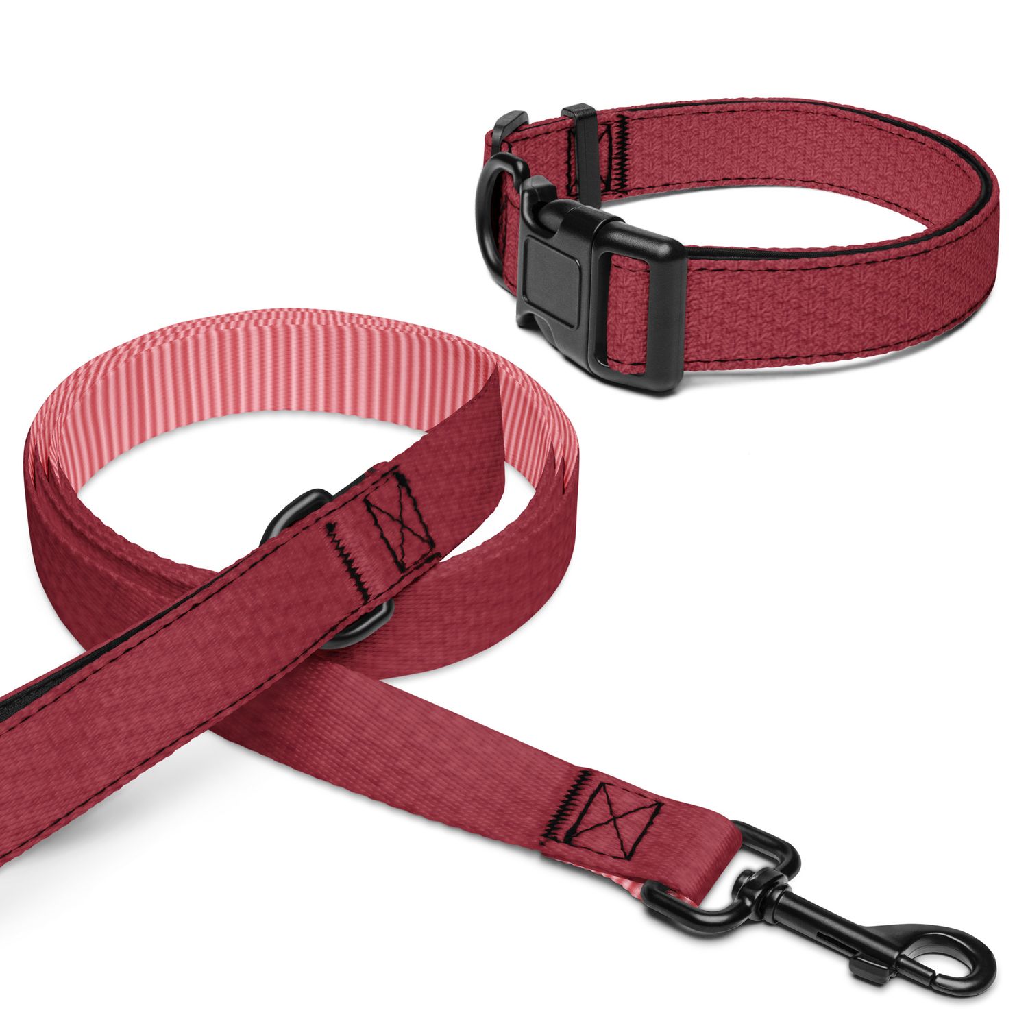 Red Pattern Pet Collar &amp; Leash