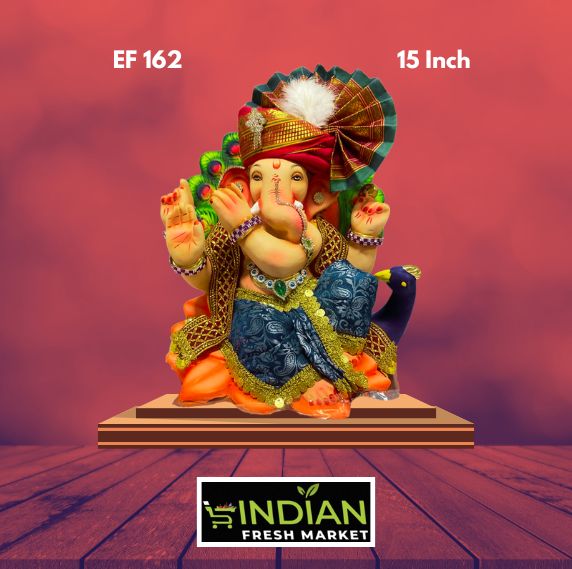 EF 162 - 15 Inch - Eco Friendly Peacock Ganesha Cloth + Diamond Work