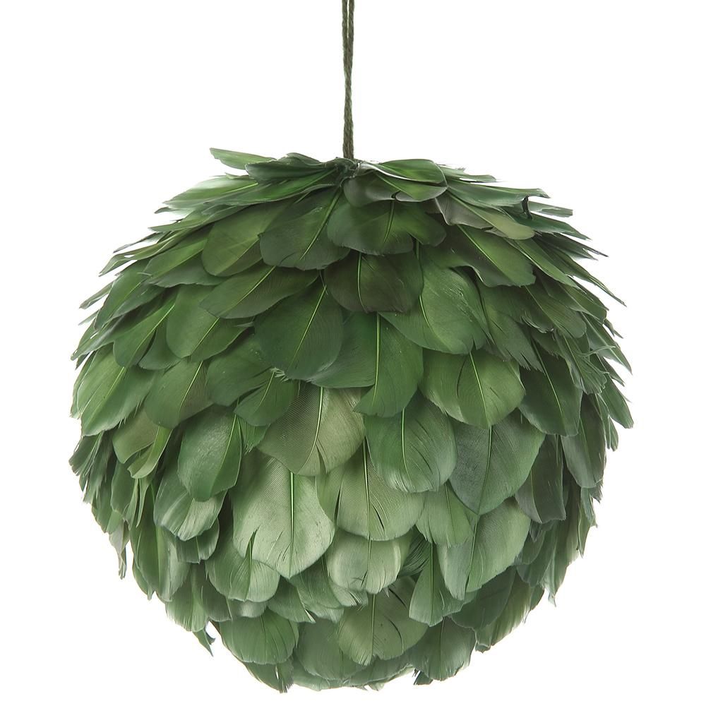 6.7" Feather Ball Orn. Green